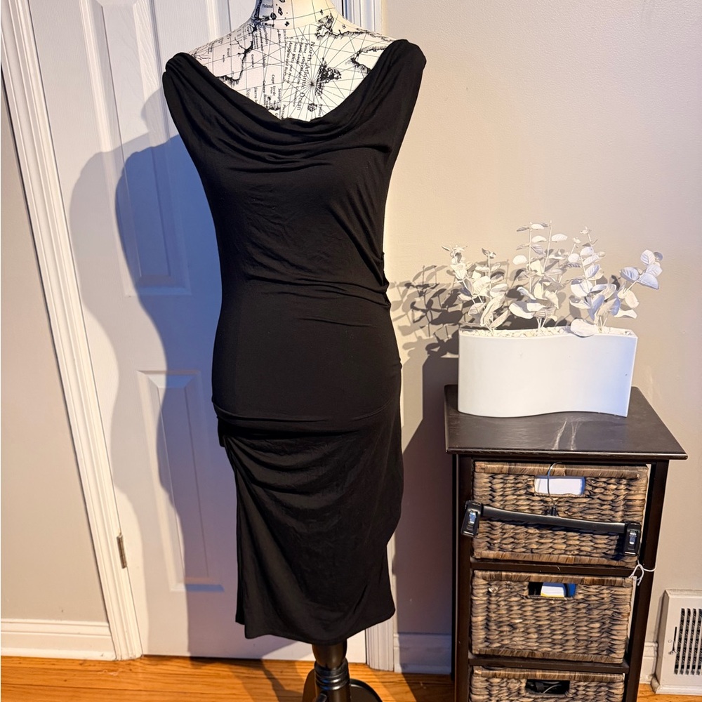 NWOT Catherine Malandrino Vintage y2k Keyhole Cowl Jersey Draped midi dress S
